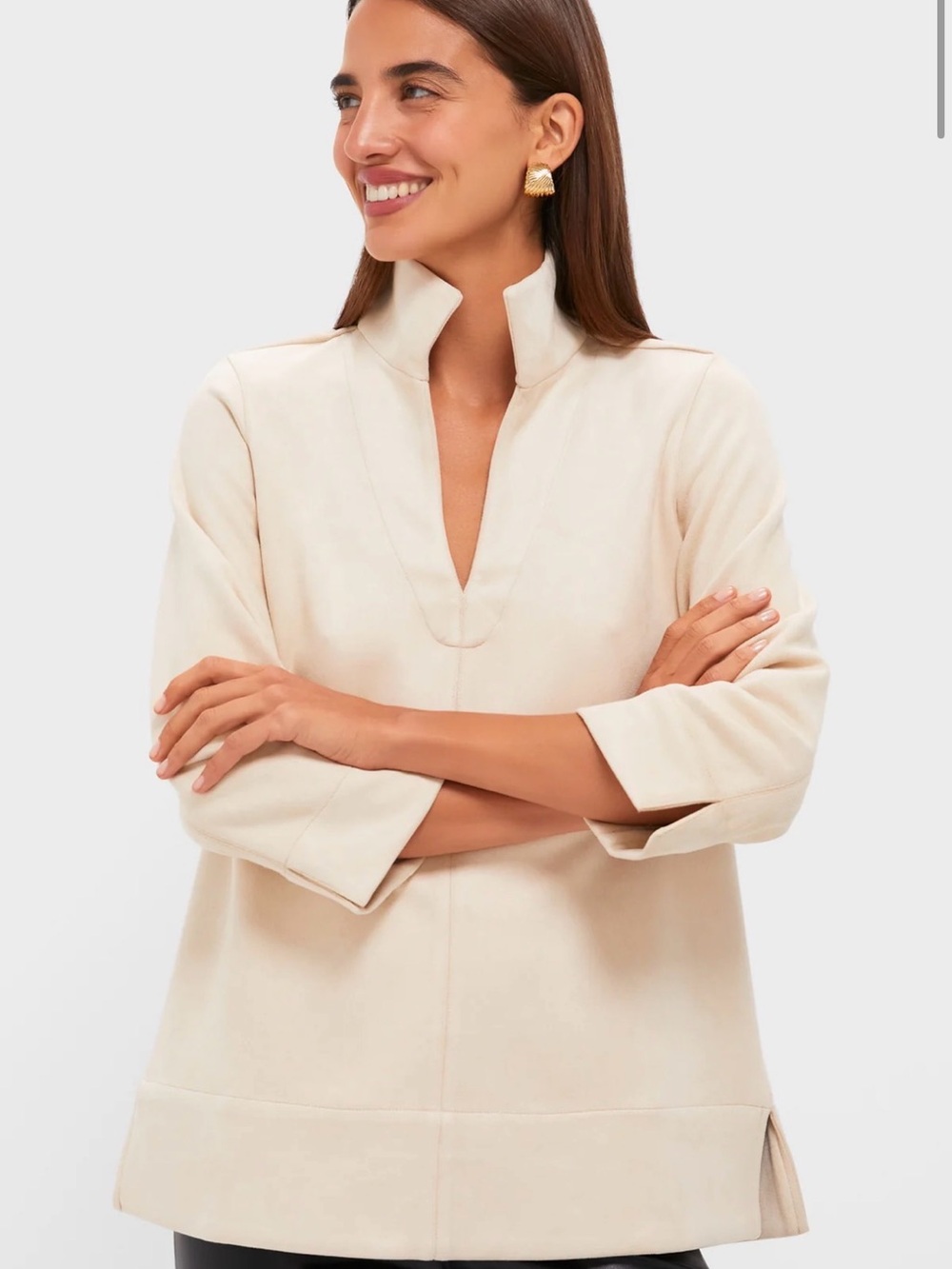 NWT Tuckernuck Bone Suede Margot Stand Collar Blouse – Size XS